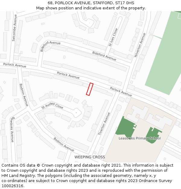 68, PORLOCK AVENUE, STAFFORD, ST17 0HS: Location map and indicative extent of plot