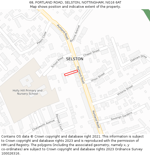 68, PORTLAND ROAD, SELSTON, NOTTINGHAM, NG16 6AT: Location map and indicative extent of plot