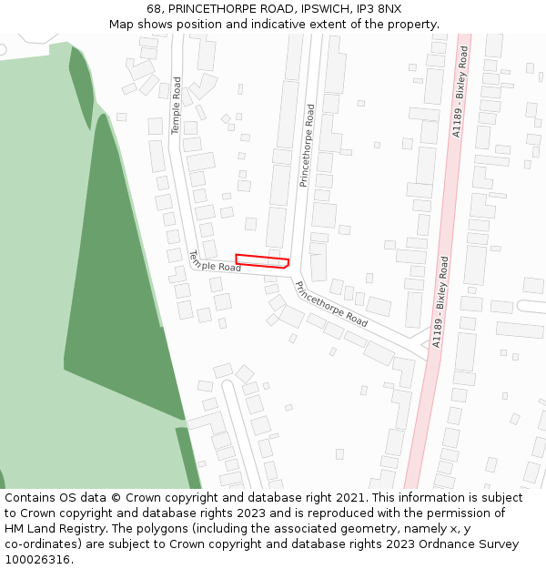 68, PRINCETHORPE ROAD, IPSWICH, IP3 8NX: Location map and indicative extent of plot