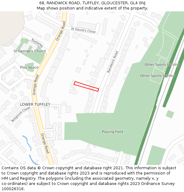 68, RANDWICK ROAD, TUFFLEY, GLOUCESTER, GL4 0NJ: Location map and indicative extent of plot