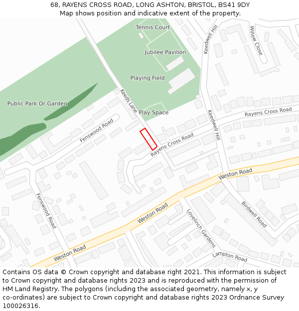 68, RAYENS CROSS ROAD, LONG ASHTON, BRISTOL, BS41 9DY: Location map and indicative extent of plot