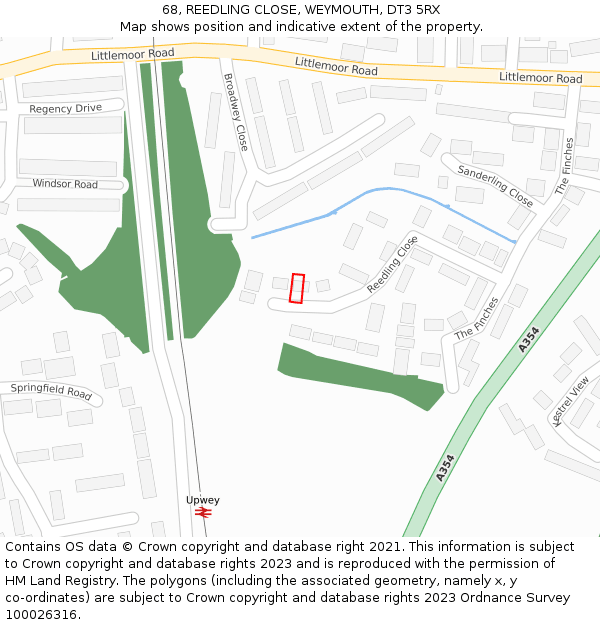 68, REEDLING CLOSE, WEYMOUTH, DT3 5RX: Location map and indicative extent of plot