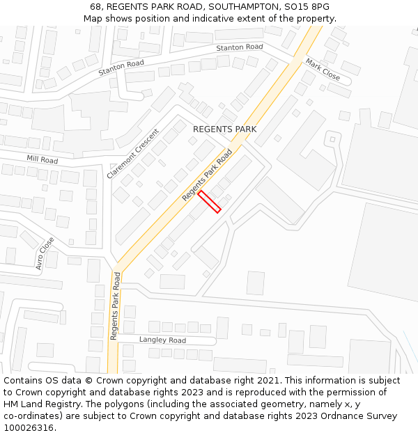 68, REGENTS PARK ROAD, SOUTHAMPTON, SO15 8PG: Location map and indicative extent of plot