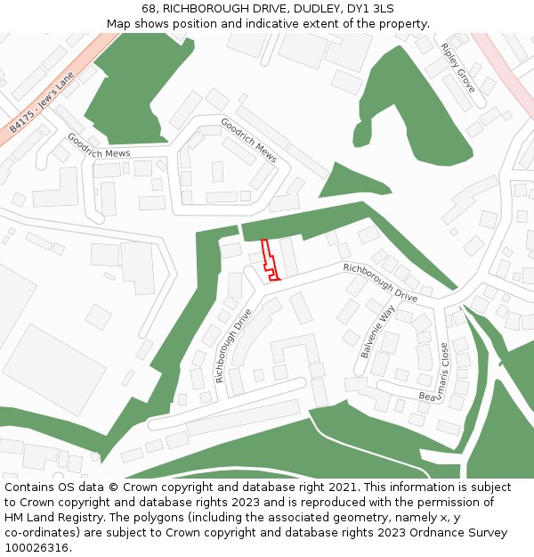 68, RICHBOROUGH DRIVE, DUDLEY, DY1 3LS: Location map and indicative extent of plot