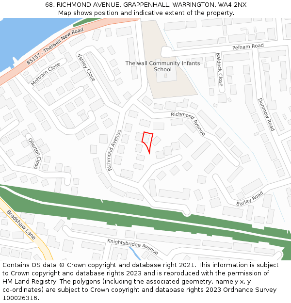 68, RICHMOND AVENUE, GRAPPENHALL, WARRINGTON, WA4 2NX: Location map and indicative extent of plot