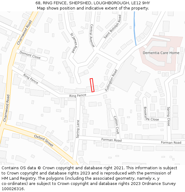 68, RING FENCE, SHEPSHED, LOUGHBOROUGH, LE12 9HY: Location map and indicative extent of plot