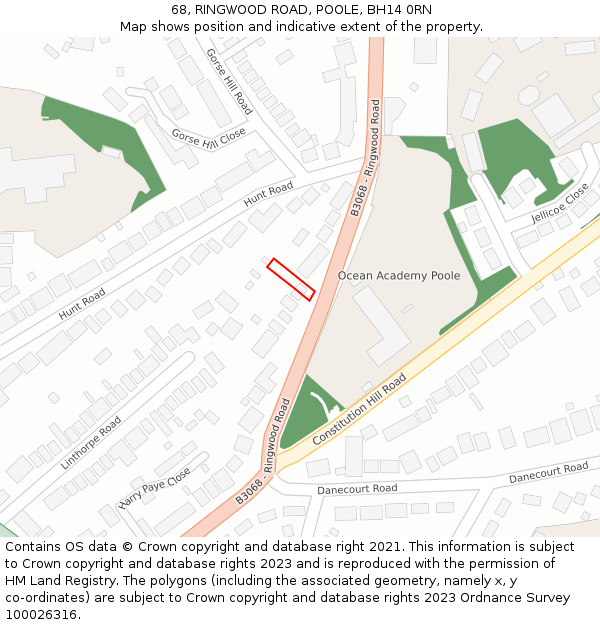 68, RINGWOOD ROAD, POOLE, BH14 0RN: Location map and indicative extent of plot