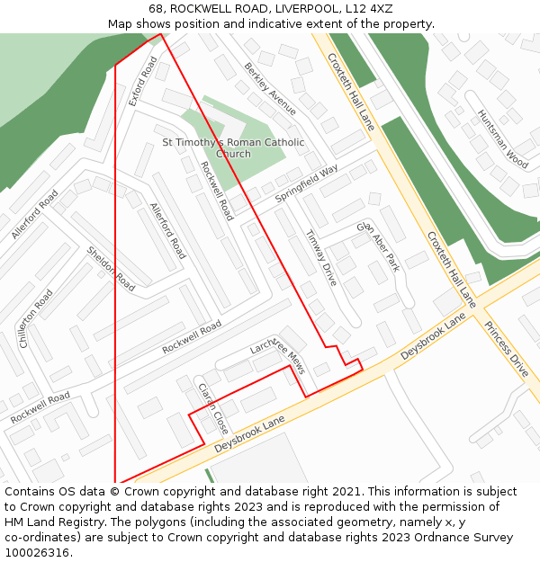 68, ROCKWELL ROAD, LIVERPOOL, L12 4XZ: Location map and indicative extent of plot