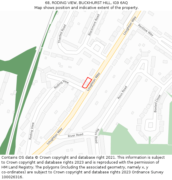 68, RODING VIEW, BUCKHURST HILL, IG9 6AQ: Location map and indicative extent of plot