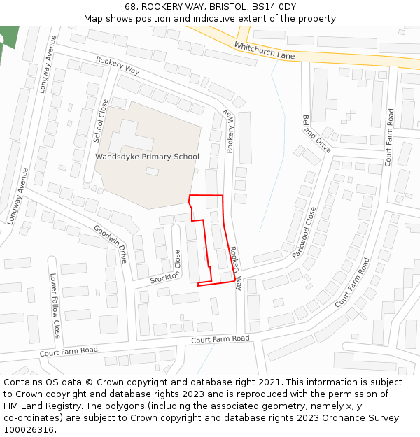 68, ROOKERY WAY, BRISTOL, BS14 0DY: Location map and indicative extent of plot