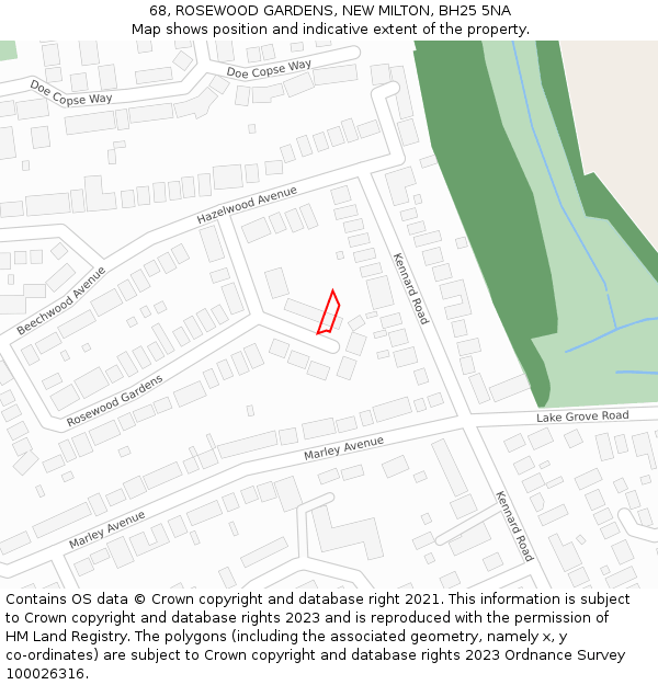 68, ROSEWOOD GARDENS, NEW MILTON, BH25 5NA: Location map and indicative extent of plot