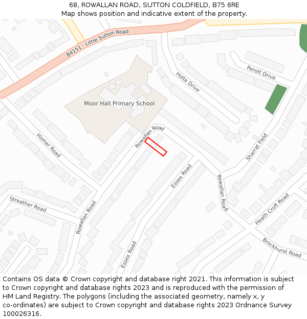 68, ROWALLAN ROAD, SUTTON COLDFIELD, B75 6RE: Location map and indicative extent of plot