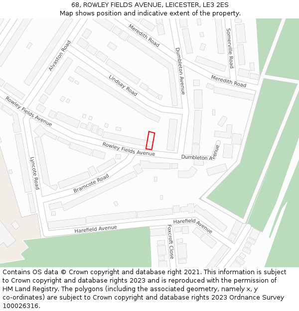 68, ROWLEY FIELDS AVENUE, LEICESTER, LE3 2ES: Location map and indicative extent of plot