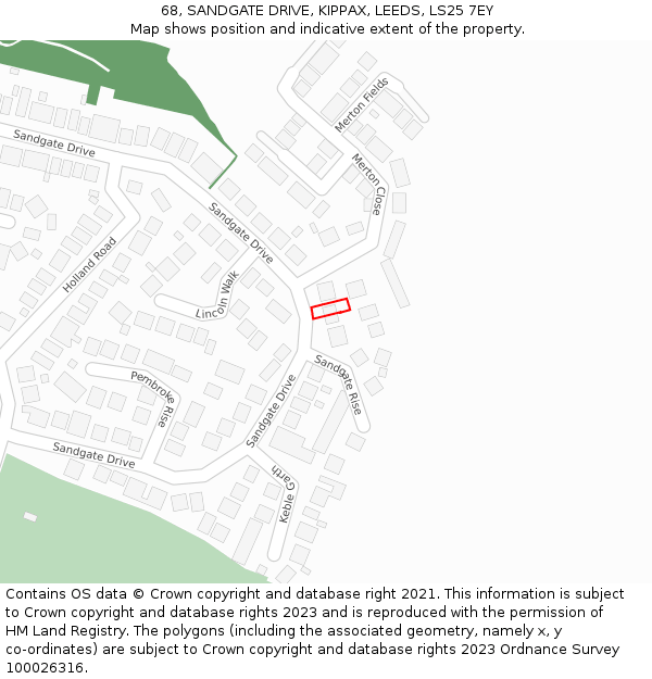 68, SANDGATE DRIVE, KIPPAX, LEEDS, LS25 7EY: Location map and indicative extent of plot