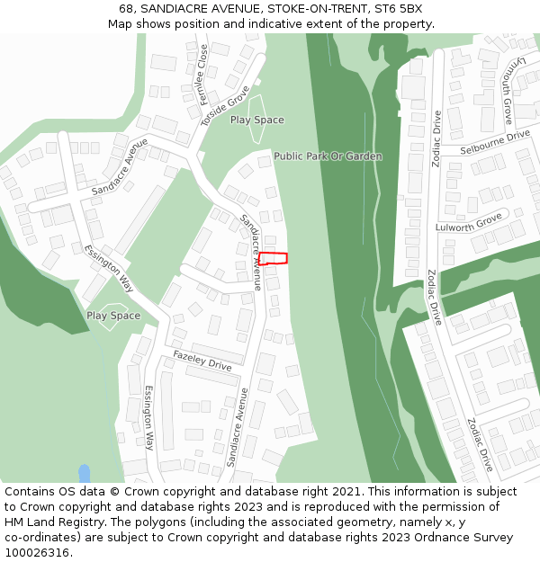 68, SANDIACRE AVENUE, STOKE-ON-TRENT, ST6 5BX: Location map and indicative extent of plot