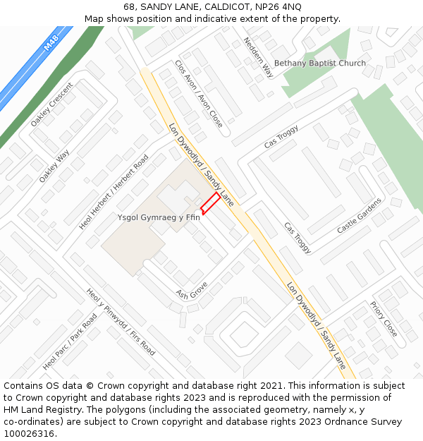 68, SANDY LANE, CALDICOT, NP26 4NQ: Location map and indicative extent of plot