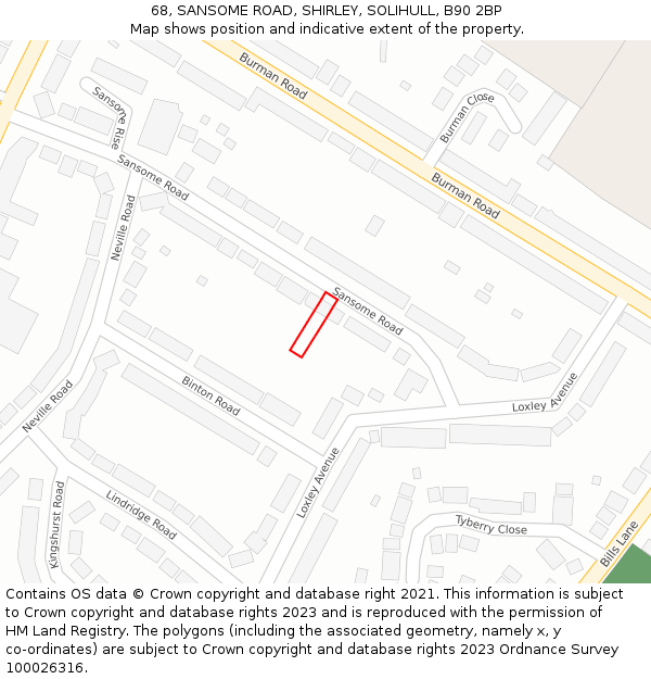 68, SANSOME ROAD, SHIRLEY, SOLIHULL, B90 2BP: Location map and indicative extent of plot