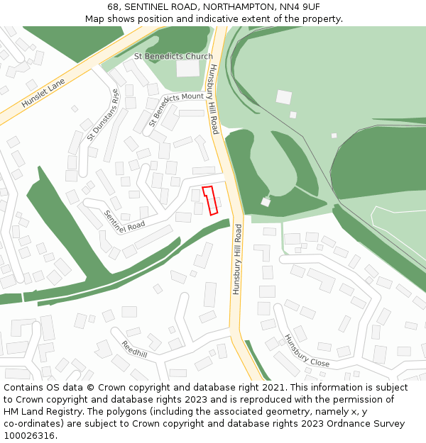 68, SENTINEL ROAD, NORTHAMPTON, NN4 9UF: Location map and indicative extent of plot
