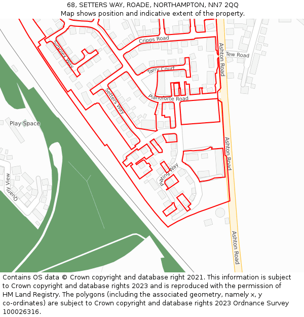 68, SETTERS WAY, ROADE, NORTHAMPTON, NN7 2QQ: Location map and indicative extent of plot