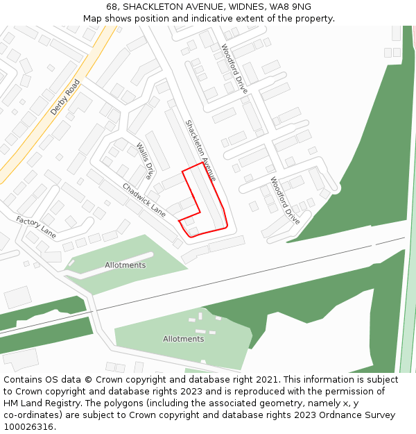 68, SHACKLETON AVENUE, WIDNES, WA8 9NG: Location map and indicative extent of plot