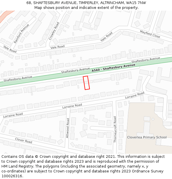 68, SHAFTESBURY AVENUE, TIMPERLEY, ALTRINCHAM, WA15 7NW: Location map and indicative extent of plot