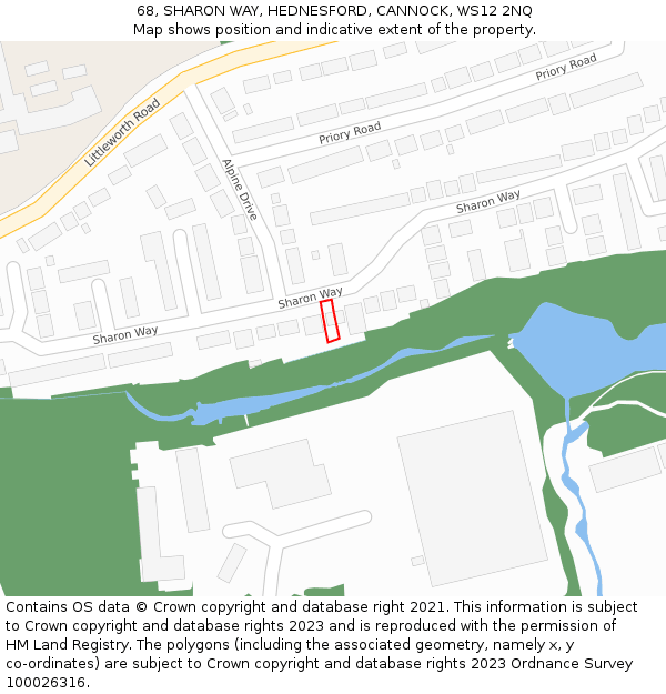 68, SHARON WAY, HEDNESFORD, CANNOCK, WS12 2NQ: Location map and indicative extent of plot