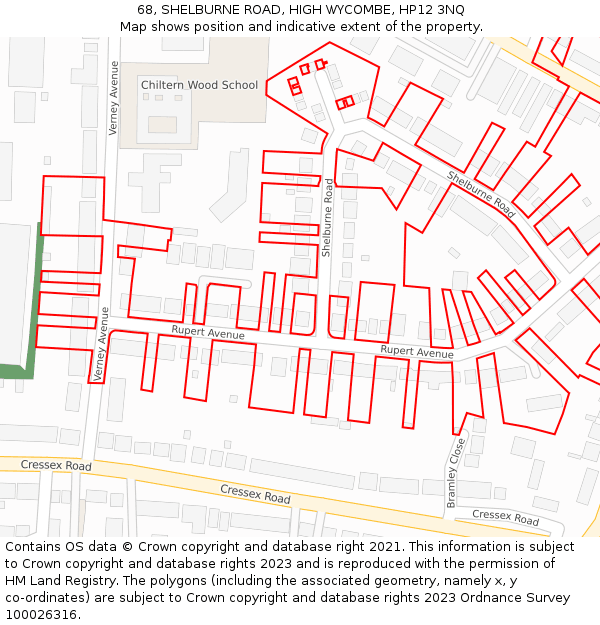 68, SHELBURNE ROAD, HIGH WYCOMBE, HP12 3NQ: Location map and indicative extent of plot