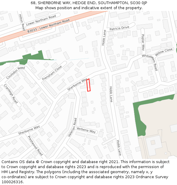 68, SHERBORNE WAY, HEDGE END, SOUTHAMPTON, SO30 0JP: Location map and indicative extent of plot