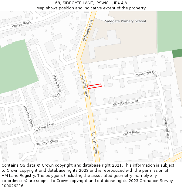 68, SIDEGATE LANE, IPSWICH, IP4 4JA: Location map and indicative extent of plot