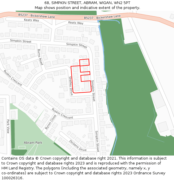 68, SIMPKIN STREET, ABRAM, WIGAN, WN2 5PT: Location map and indicative extent of plot