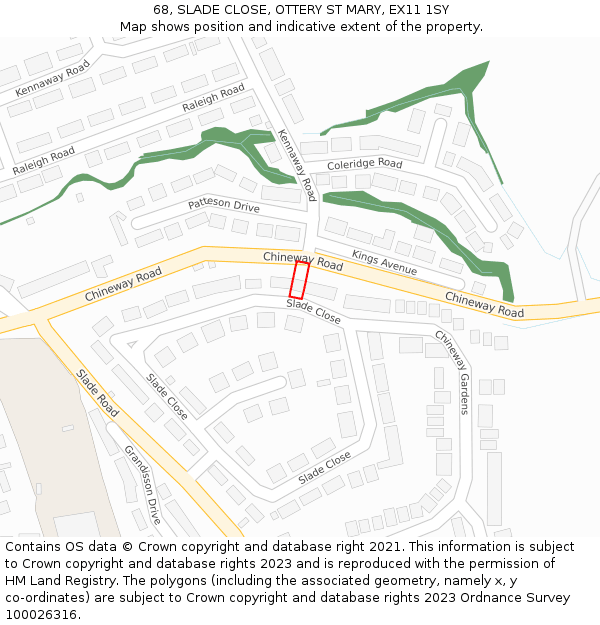 68, SLADE CLOSE, OTTERY ST MARY, EX11 1SY: Location map and indicative extent of plot