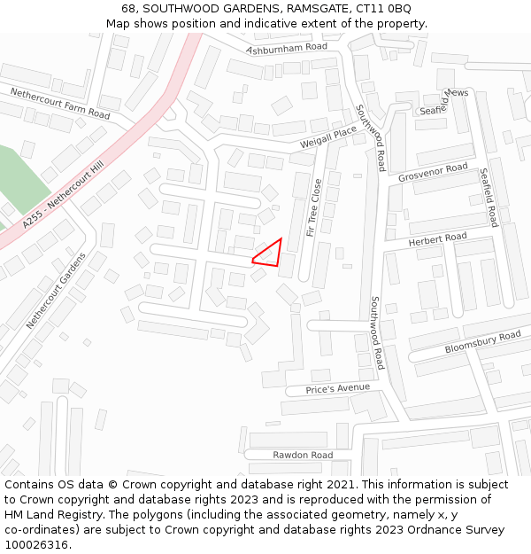 68, SOUTHWOOD GARDENS, RAMSGATE, CT11 0BQ: Location map and indicative extent of plot