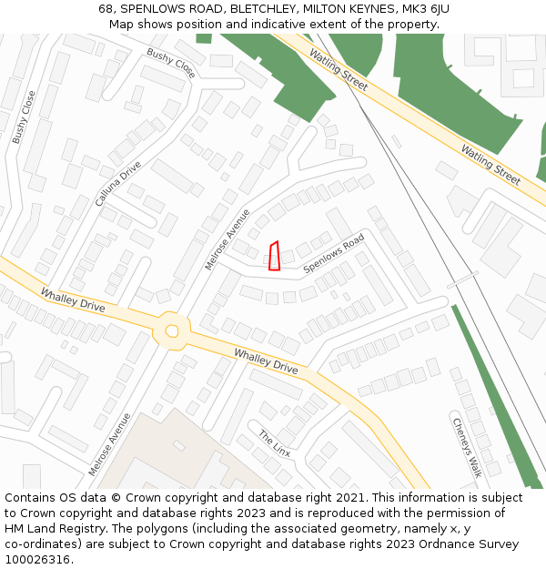 68, SPENLOWS ROAD, BLETCHLEY, MILTON KEYNES, MK3 6JU: Location map and indicative extent of plot