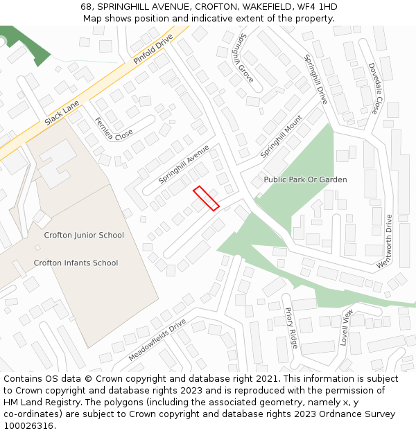 68, SPRINGHILL AVENUE, CROFTON, WAKEFIELD, WF4 1HD: Location map and indicative extent of plot