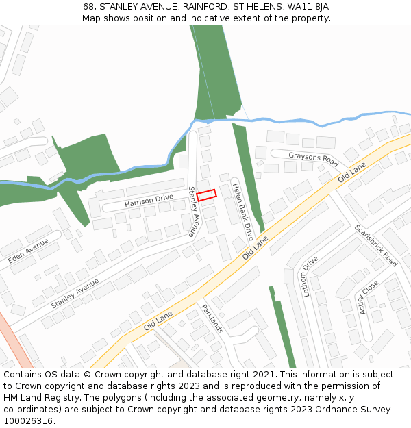 68, STANLEY AVENUE, RAINFORD, ST HELENS, WA11 8JA: Location map and indicative extent of plot