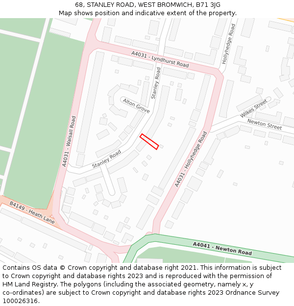 68, STANLEY ROAD, WEST BROMWICH, B71 3JG: Location map and indicative extent of plot