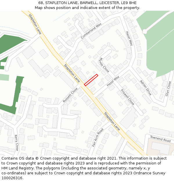 68, STAPLETON LANE, BARWELL, LEICESTER, LE9 8HE: Location map and indicative extent of plot