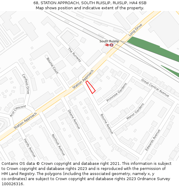 68, STATION APPROACH, SOUTH RUISLIP, RUISLIP, HA4 6SB: Location map and indicative extent of plot