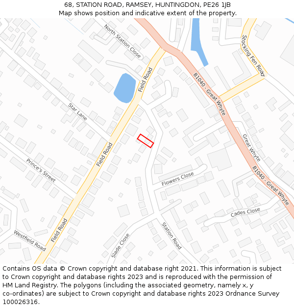 68, STATION ROAD, RAMSEY, HUNTINGDON, PE26 1JB: Location map and indicative extent of plot