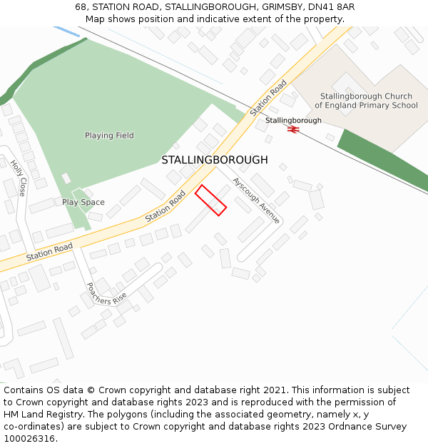 68, STATION ROAD, STALLINGBOROUGH, GRIMSBY, DN41 8AR: Location map and indicative extent of plot