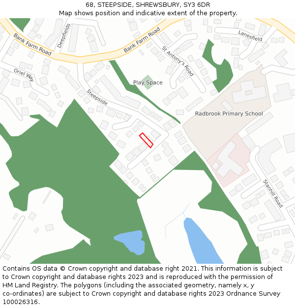 68, STEEPSIDE, SHREWSBURY, SY3 6DR: Location map and indicative extent of plot