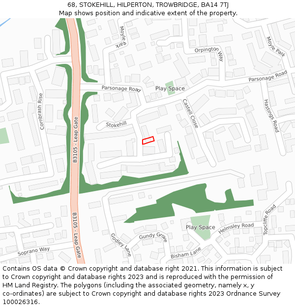 68, STOKEHILL, HILPERTON, TROWBRIDGE, BA14 7TJ: Location map and indicative extent of plot