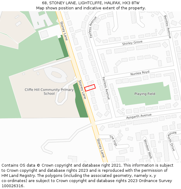 68, STONEY LANE, LIGHTCLIFFE, HALIFAX, HX3 8TW: Location map and indicative extent of plot