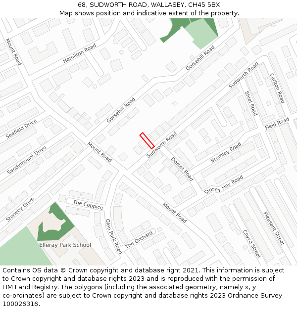 68, SUDWORTH ROAD, WALLASEY, CH45 5BX: Location map and indicative extent of plot