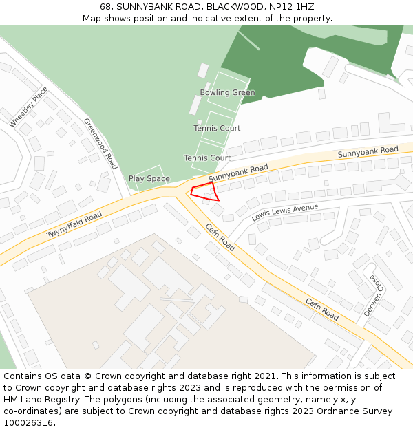 68, SUNNYBANK ROAD, BLACKWOOD, NP12 1HZ: Location map and indicative extent of plot