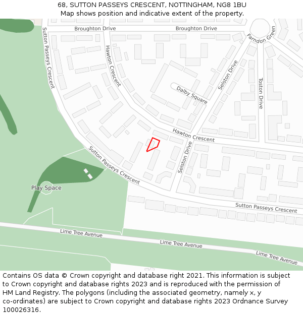 68, SUTTON PASSEYS CRESCENT, NOTTINGHAM, NG8 1BU: Location map and indicative extent of plot