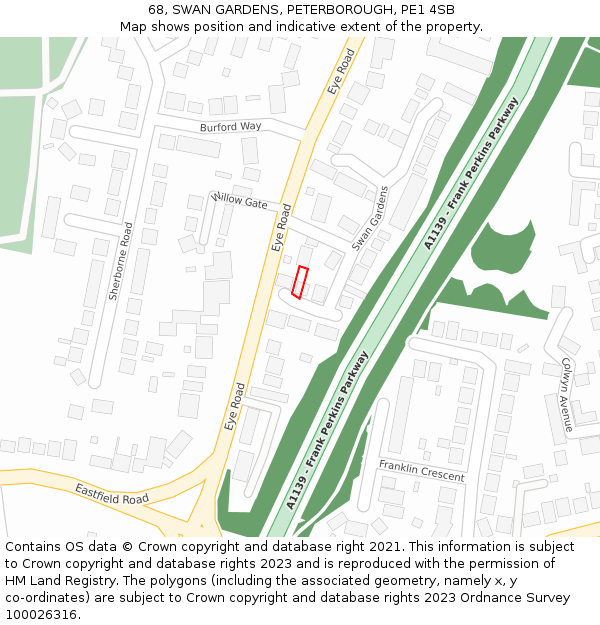68, SWAN GARDENS, PETERBOROUGH, PE1 4SB: Location map and indicative extent of plot