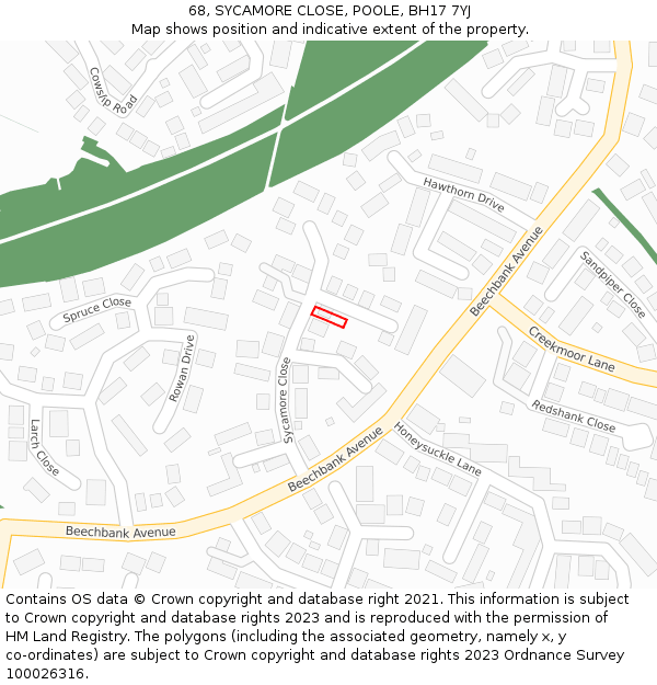 68, SYCAMORE CLOSE, POOLE, BH17 7YJ: Location map and indicative extent of plot