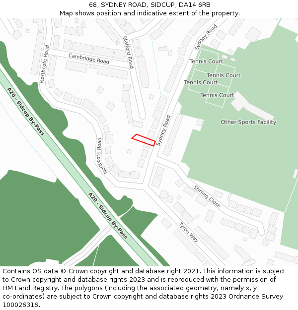 68, SYDNEY ROAD, SIDCUP, DA14 6RB: Location map and indicative extent of plot