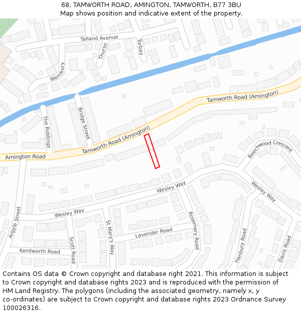 68, TAMWORTH ROAD, AMINGTON, TAMWORTH, B77 3BU: Location map and indicative extent of plot